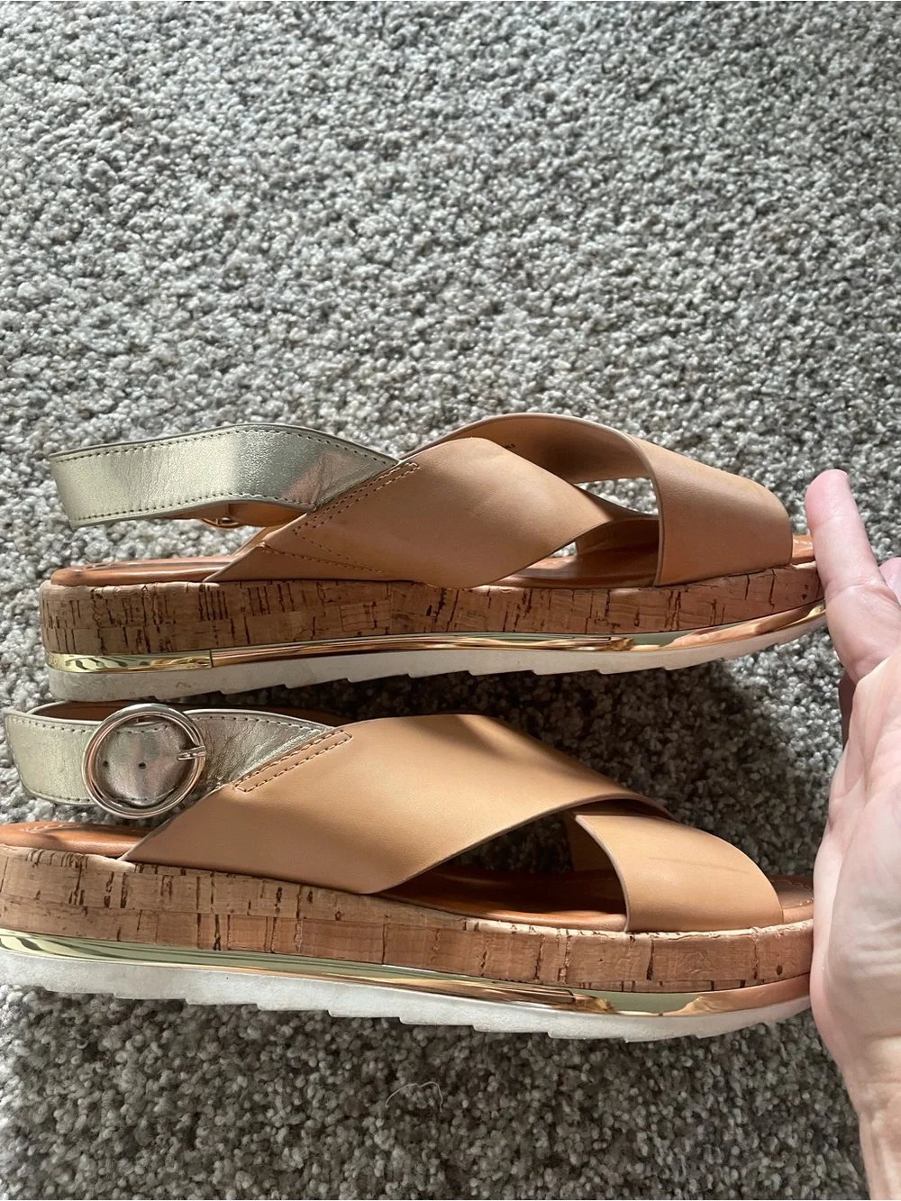 Nine West Tan Cross-Strap Wedge Sandals-Angie